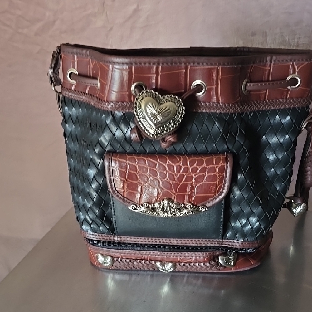 Black and Brown Western Shoulder Bag with Chevron Pattern